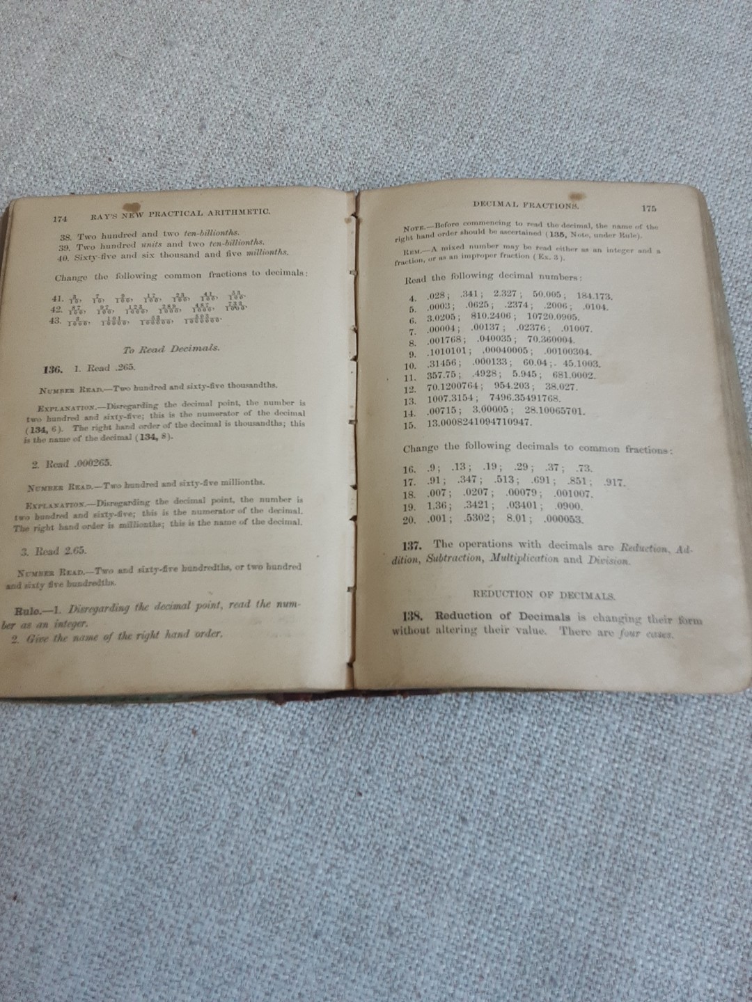 Vintage ‚Ray’s New Practical Arithmetic‘ Hardcover Book, 1877