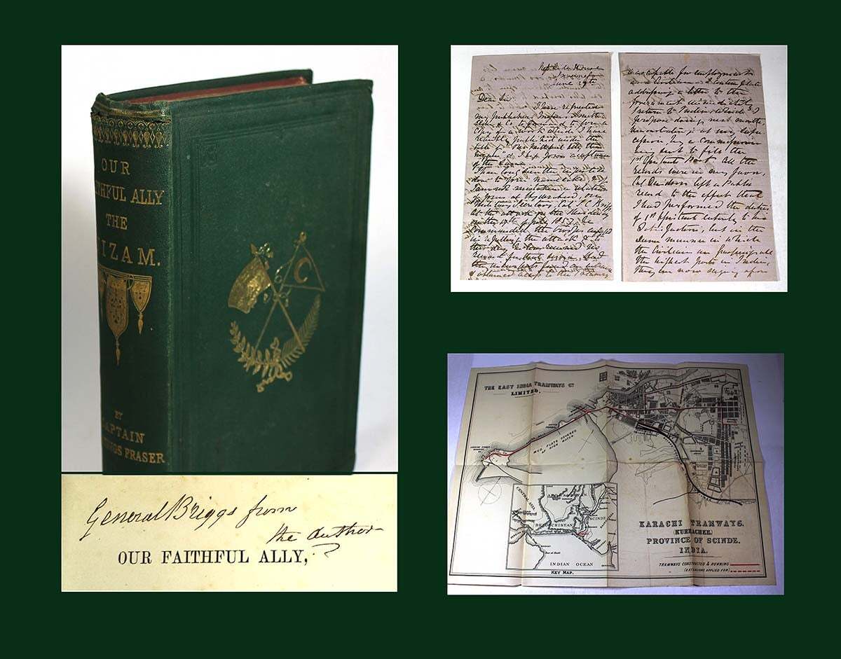 1865-Hastings Fraser OUR FAITHFUL ALLY NIZAM-SIGNED+LETTER & MAP-British India