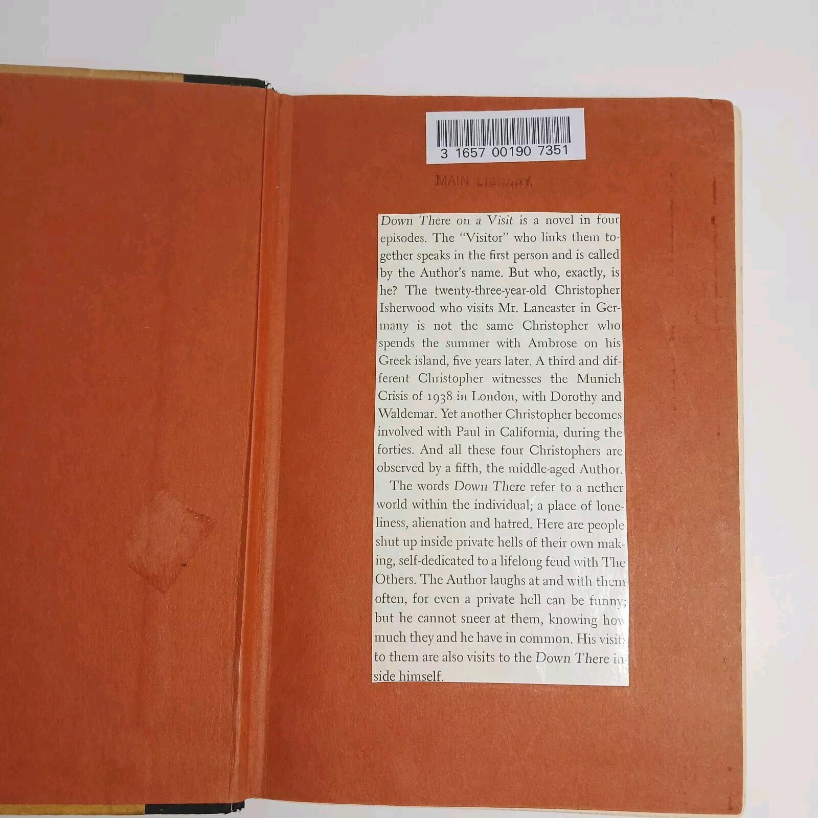 Down There On A Visit, Christopher Isherwood, 1962 Ex-Lib 1st American Edition