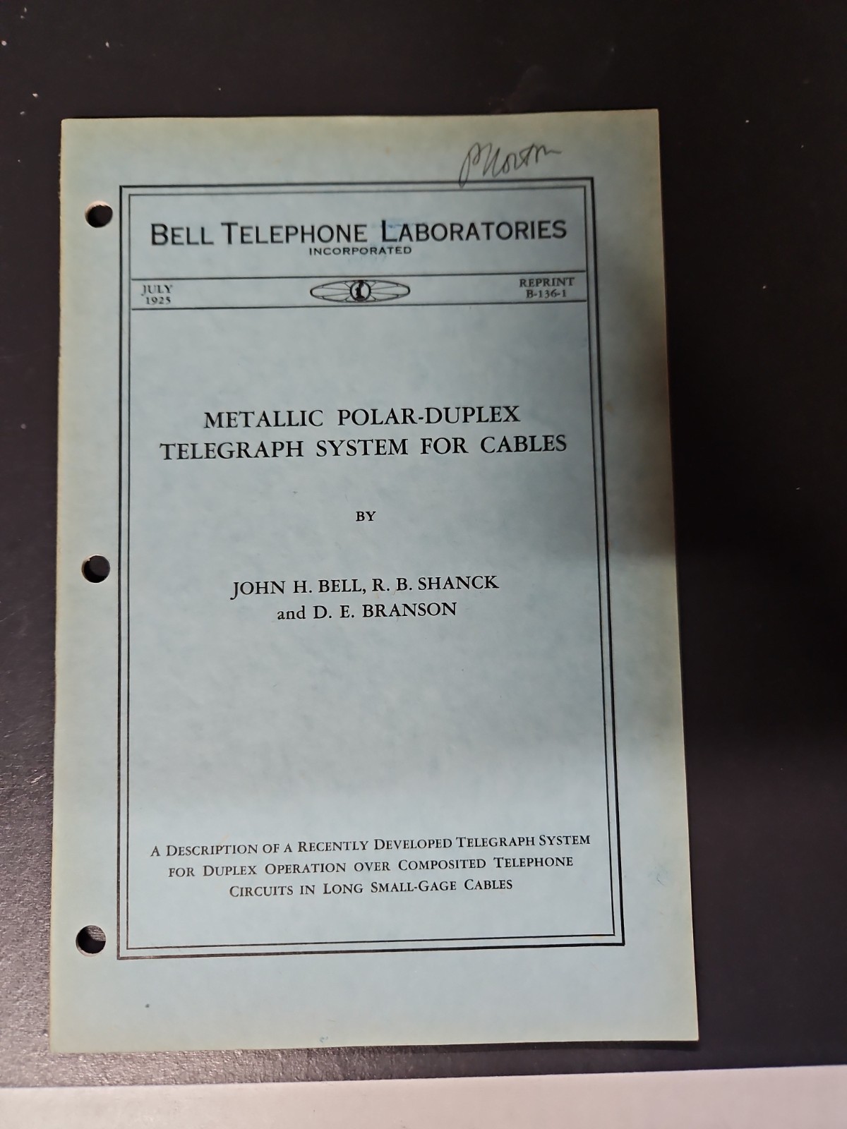 1925 Bell Labs Reprint B-135-1 Polarized Telegraph Relays Fry Gardner RARE