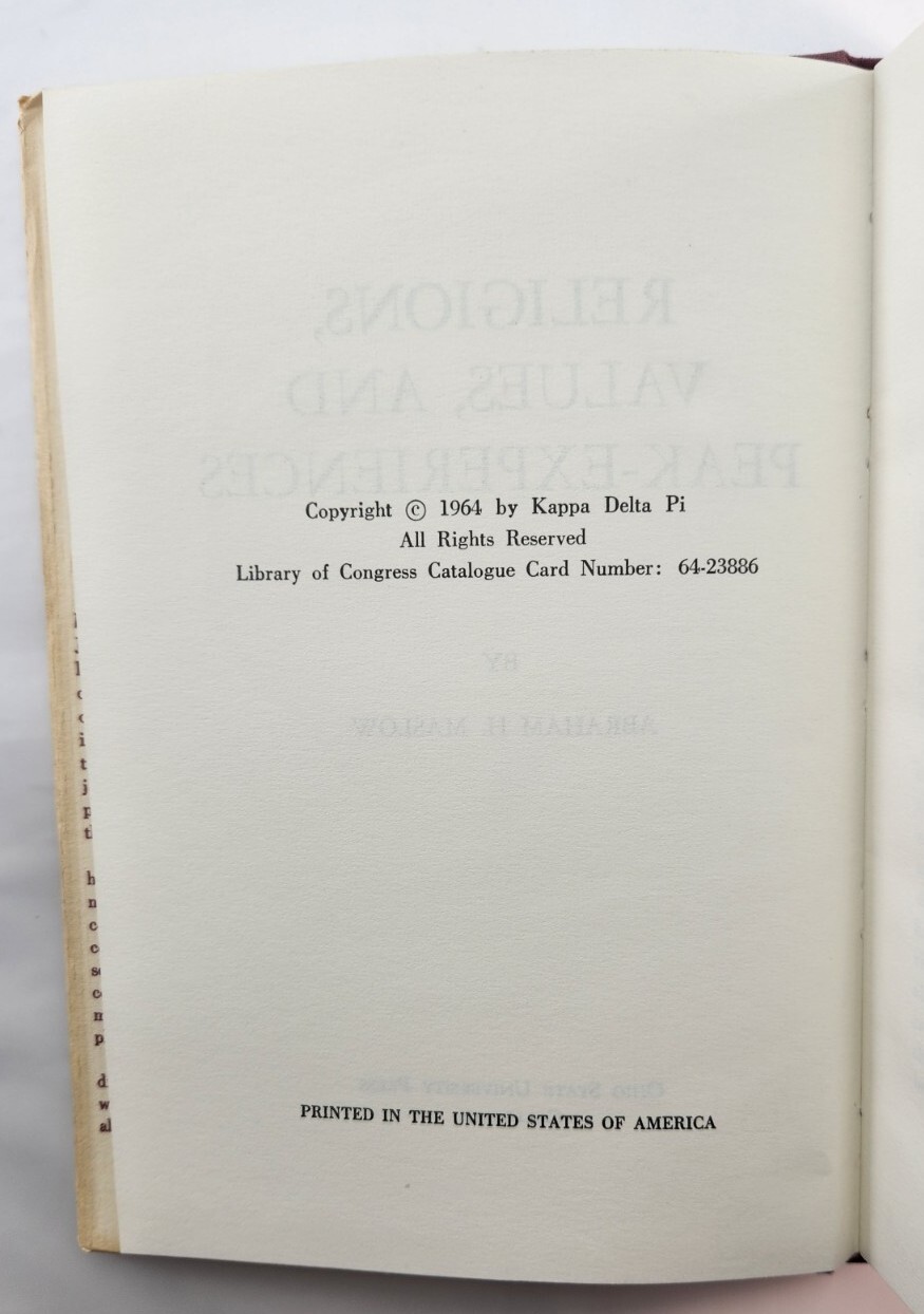 Religions Values and Peak-Experiences by Abraham H Maslow, Hardcover, 1964