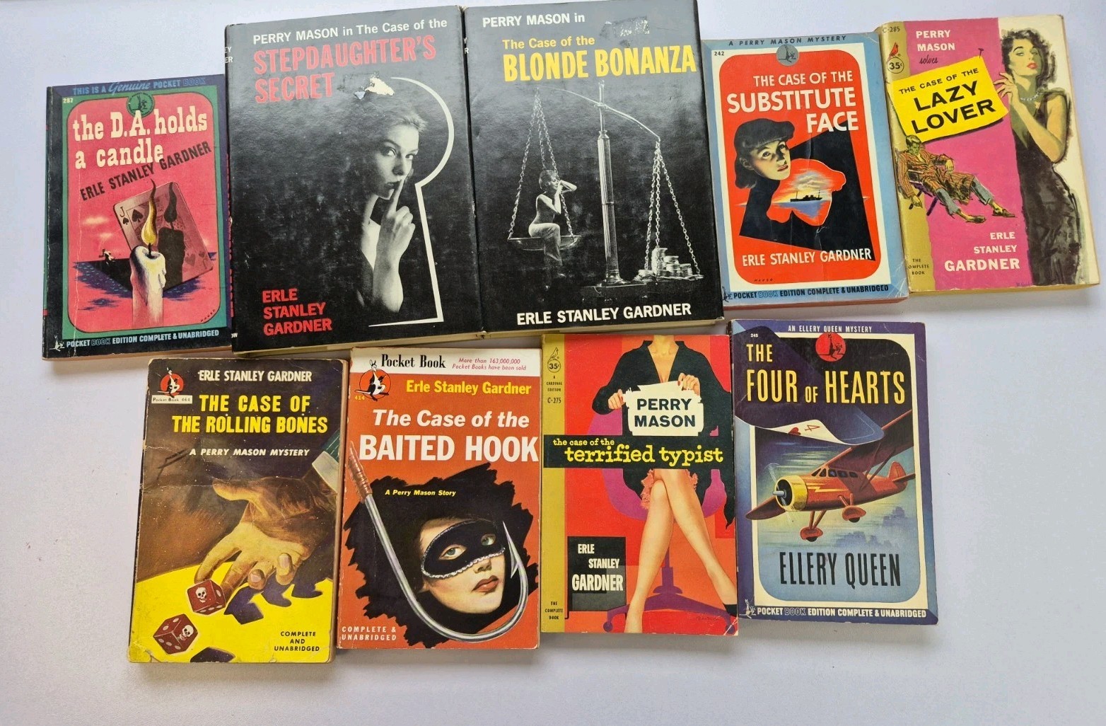 Ellery Queen Pocket Book Lot 9 Hardcover Erle Stanley Gardner Mystery Thriller