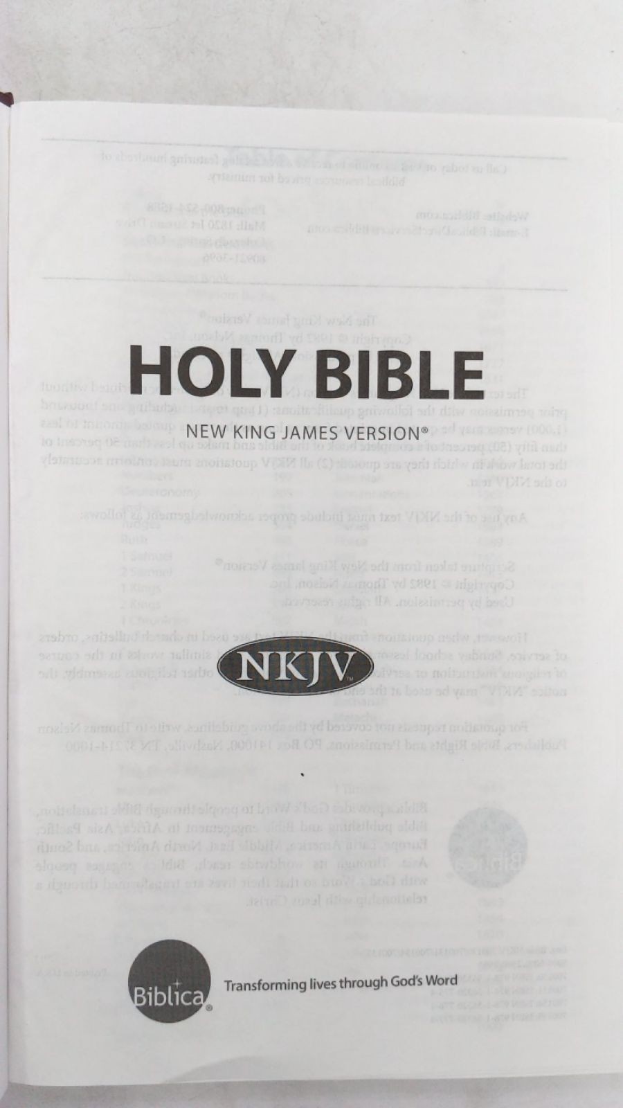 Holy Bible: New King James Version Hardcover Large Print 1982