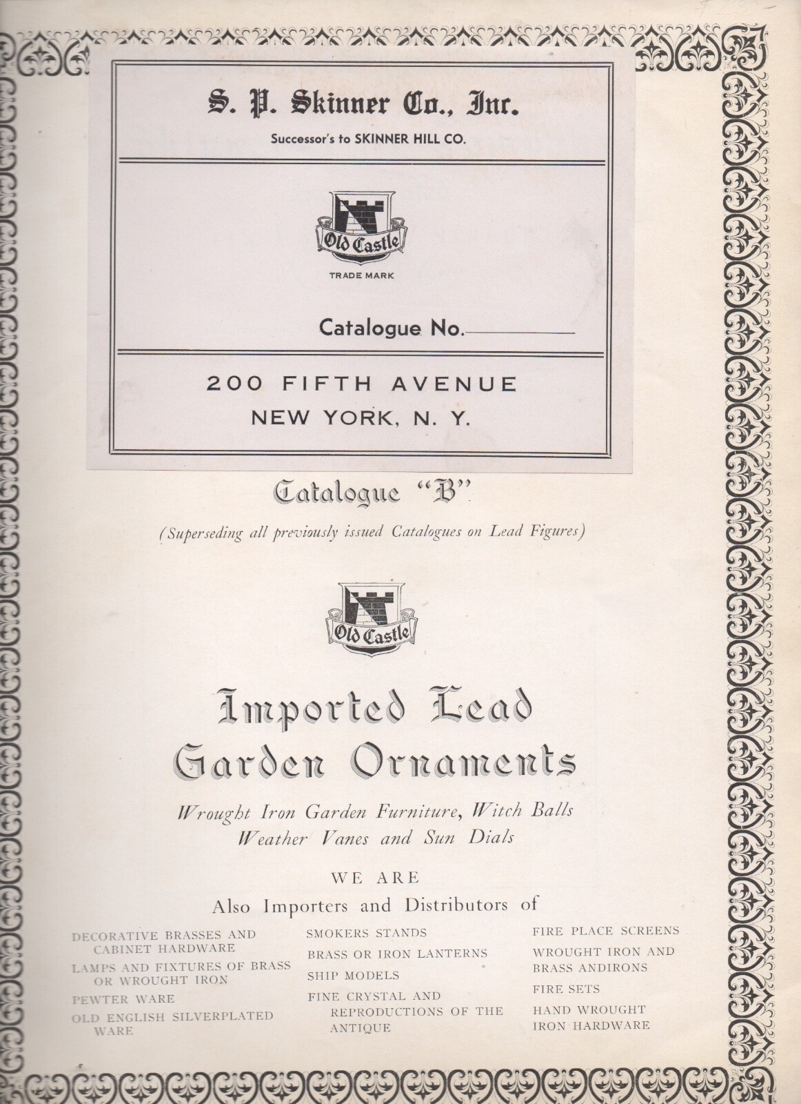 1930s Pictorial Trade Catalog of Lead Garden Figures S.P. Skinner Co New York