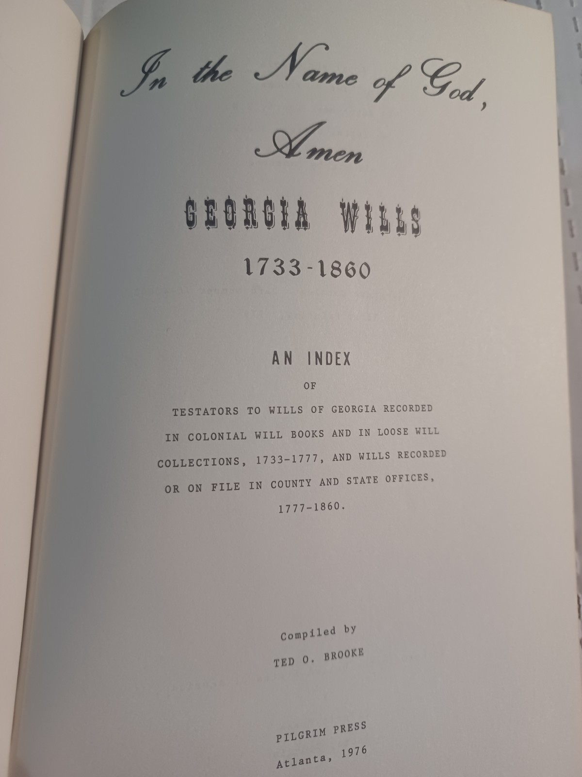 Georgia Wills 1733-1860 Index, history genealogy reference SIGNED