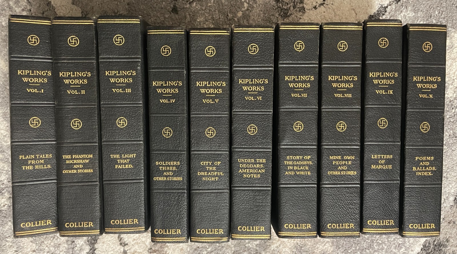 Rudyard Kipling Works Complete 10 Vol Set 1909 Sahib Ed. Swastika Motif Antique