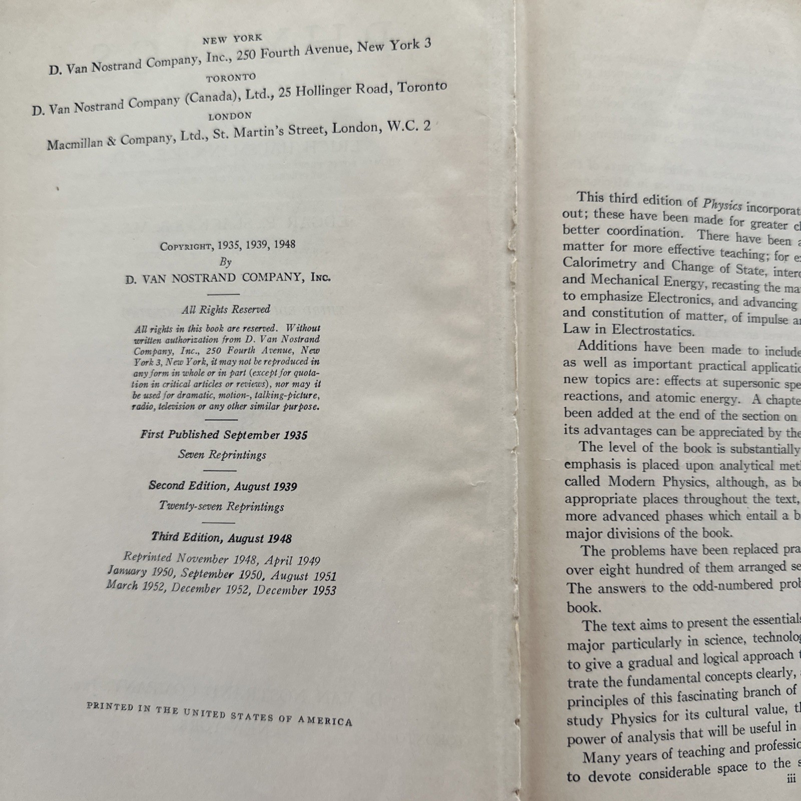 Physics 3rd Edition Erich Hausman Edgar Slack 1953 D Van Nostrand Company HB VTG