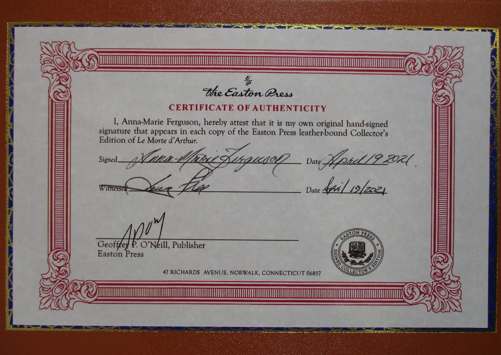 SIGNED Leather Collector’s ED „Le Morte D’Arthur“ Sir Thomas Malory 2020 Easton