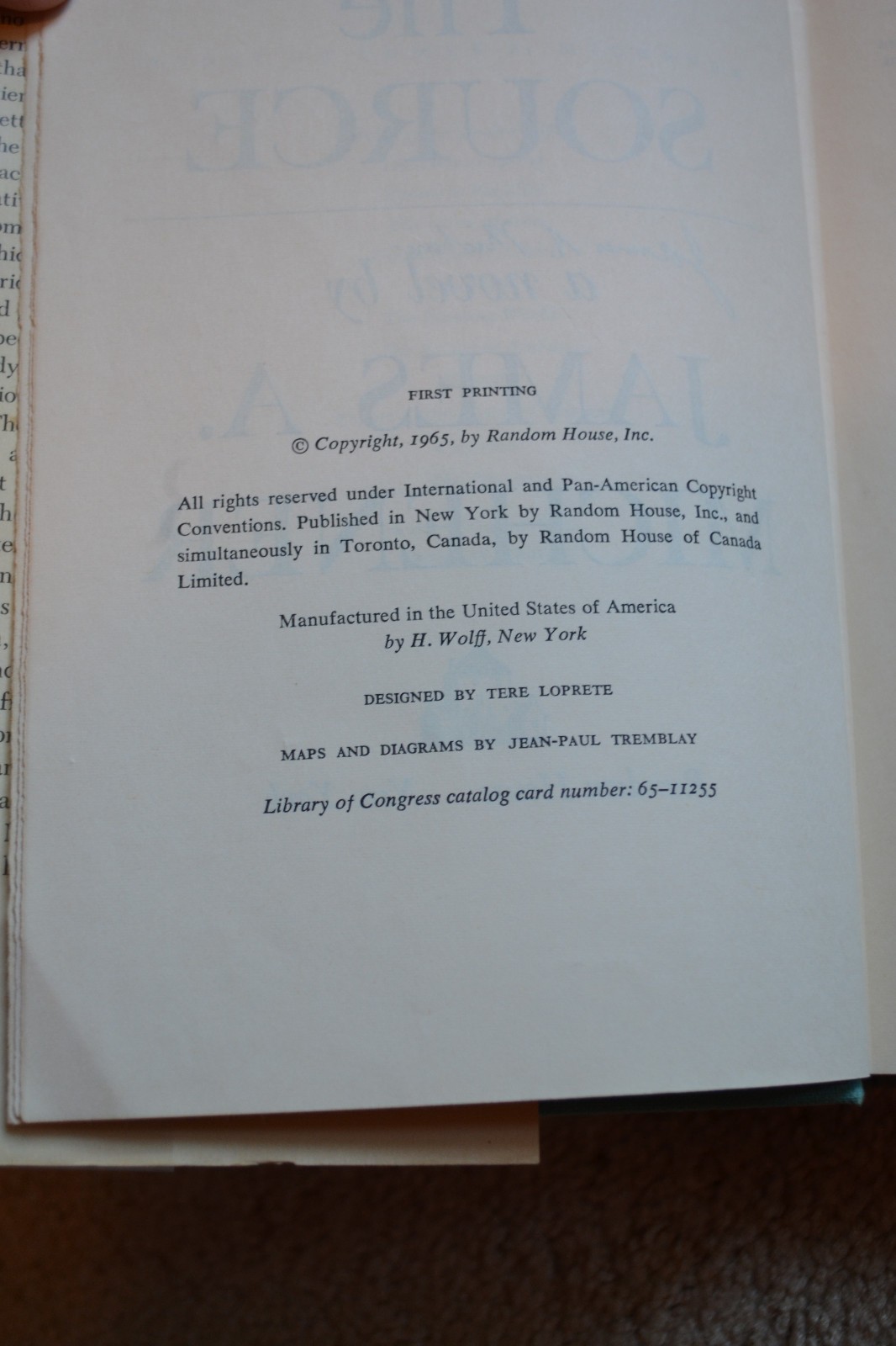 SIGNED JAMES MICHENER, THE SOURCE, 1965, 1/1, VF