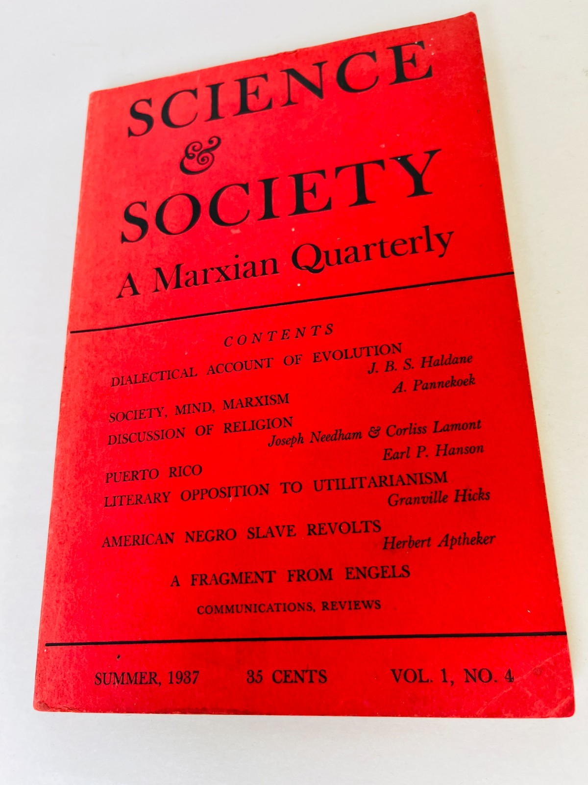 Science & Society: A Marxian Quarterly by J.B.S. Haldane 1937 Summer Issue