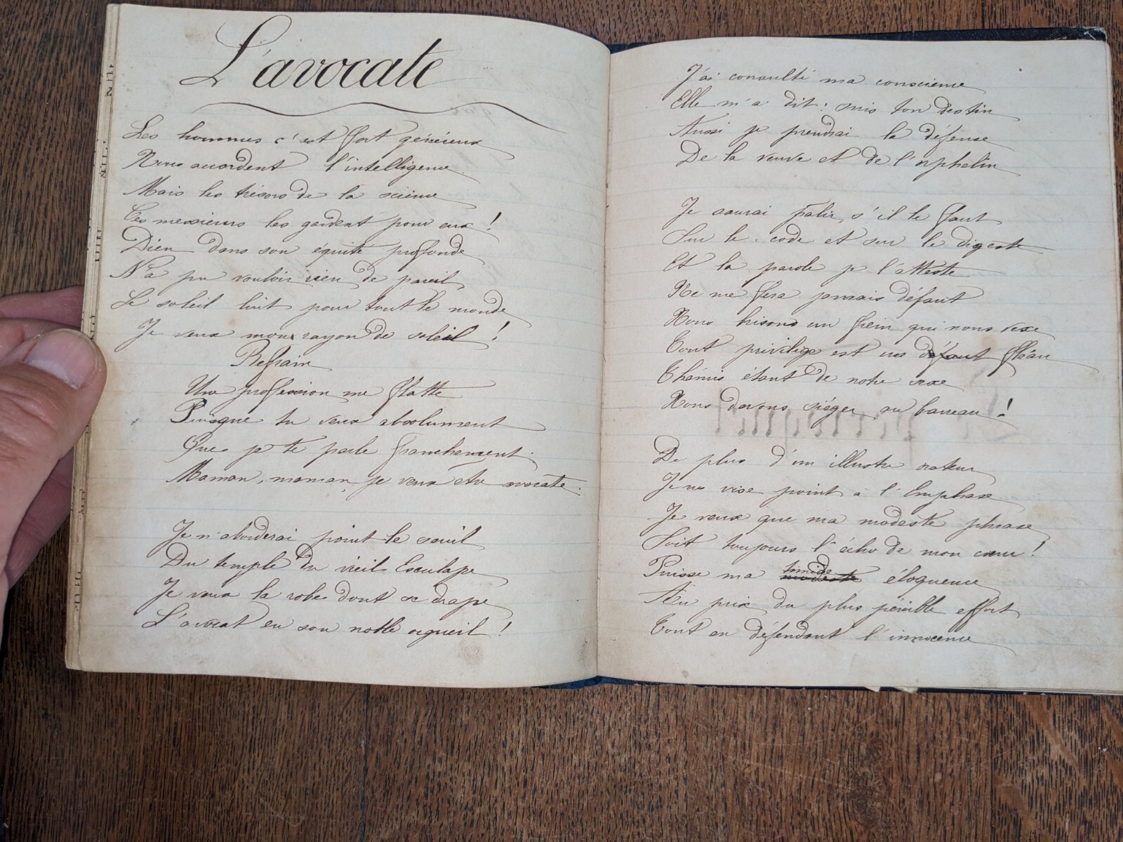 Antique book – Manuscript – Notebook of romances to Louise Dufour – sheet…