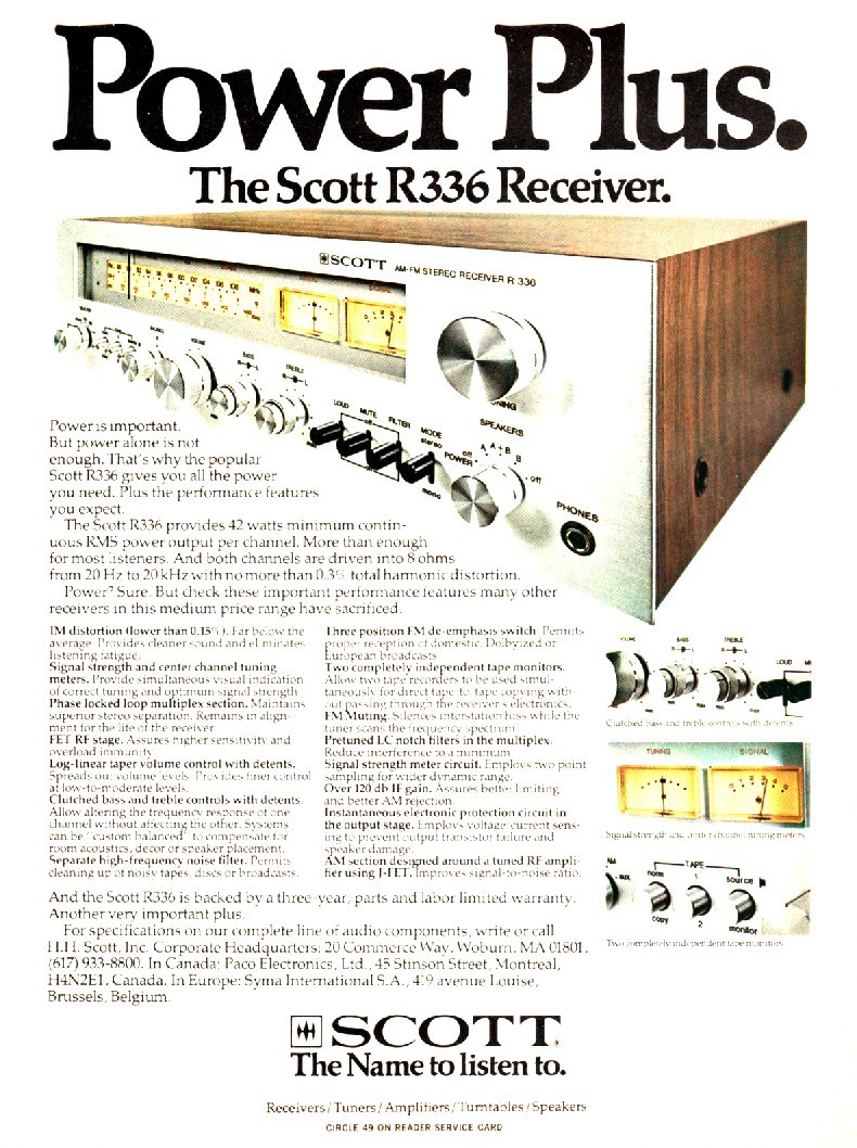 Scott – R336 Receiver – Original Magazine Ad – 1977