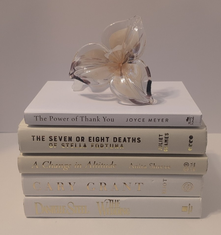 Lot of 5 Decor Books Gold Lettering White Cream Shades Staging Home Decor Prop