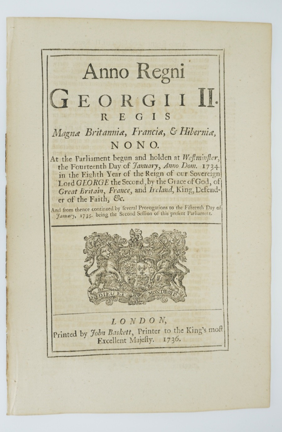 1736 Act of Parliament George II Glasgow Tax Ale Beer Duty Baskett London