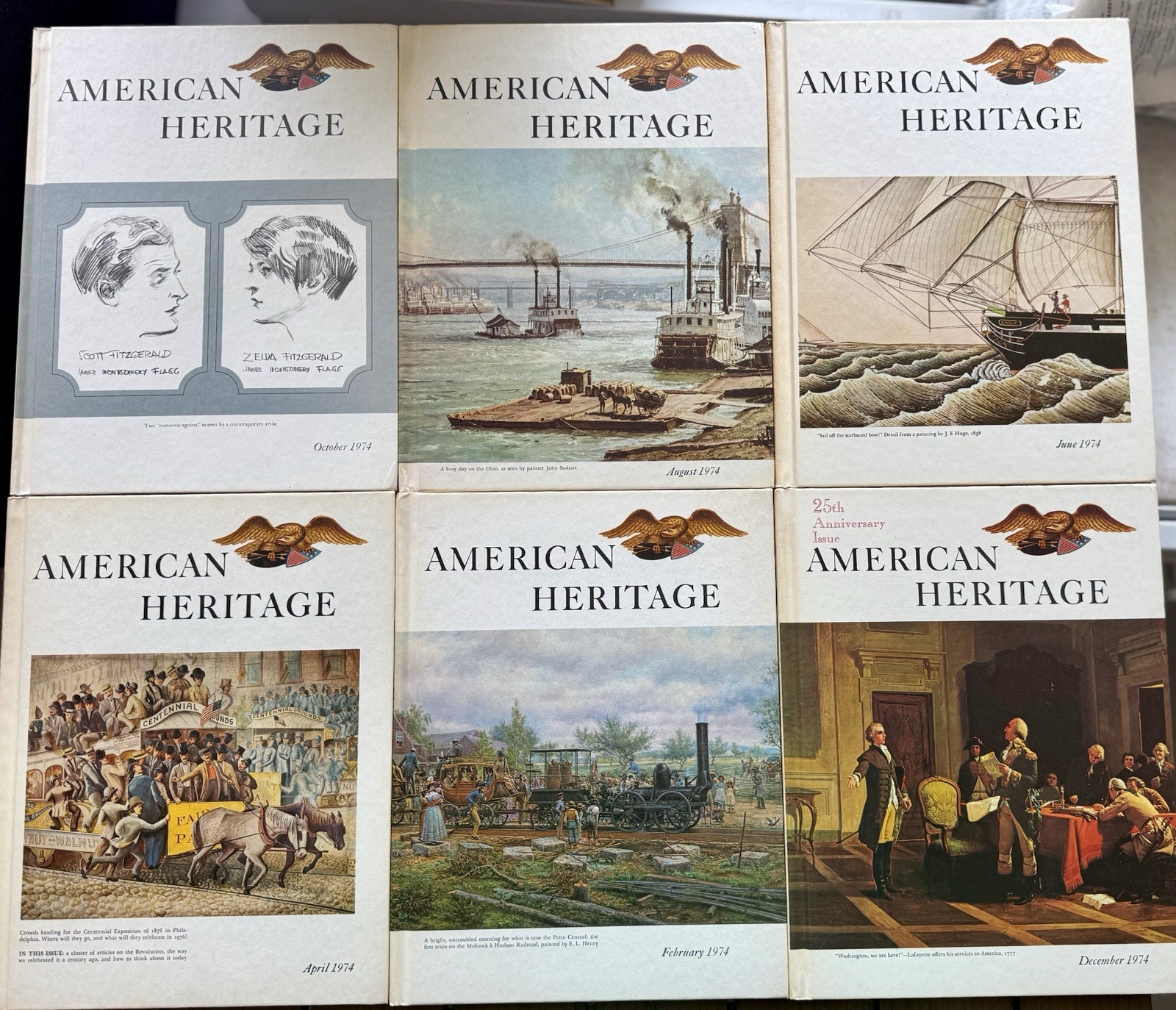 AMERICAN HERITAGE 1974 HARDCOVER HISTORY MAGAZINE , volumes 1-6