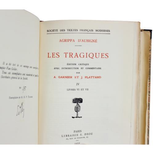 French Fine Binding AGRIPPA D’AUBIGNE TRAGEDY Hand Numbered Leather Vol 3-4 1932