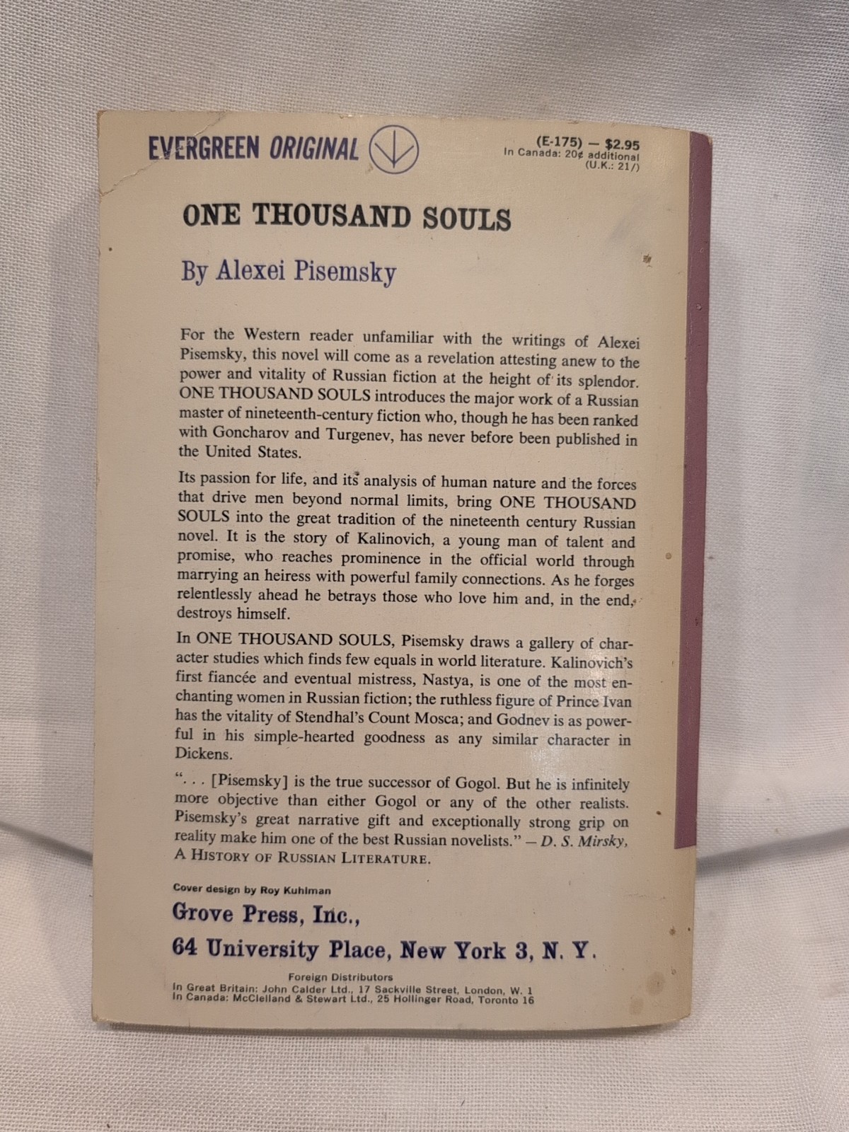 ONE THOUSAND SOULS by Alexei Pisemsky – 1st printing PB 1959 Grove Press