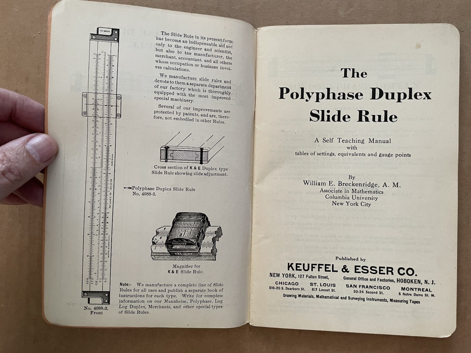 Vintage 1922 POLYPHASE DUPLEX Slide Rule Manual Keuffel & Esser Co #6