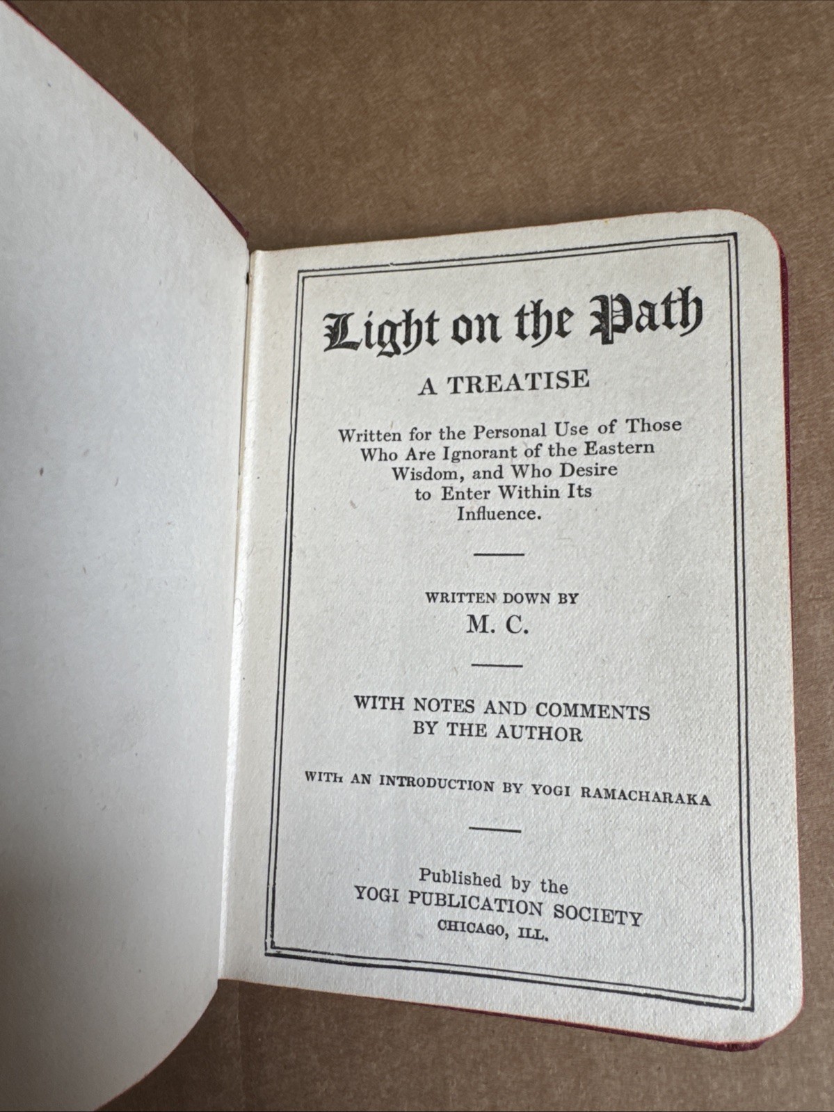VINTAGE Book~Light On The Path~MC Collins~Yogi Publication Ramacharaka~Theosophy