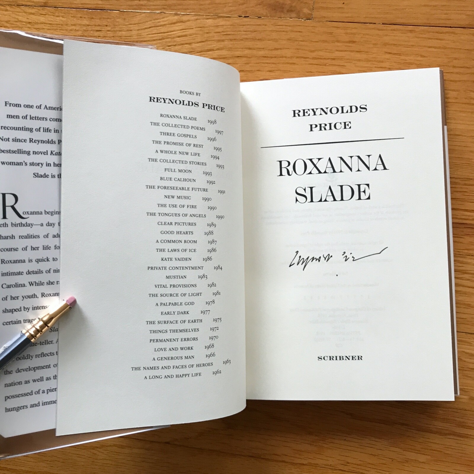 REYNOLDS PRICE—Roxanna Slade—First Edition, First Printing HARDCOVER—VG+—SIGNED
