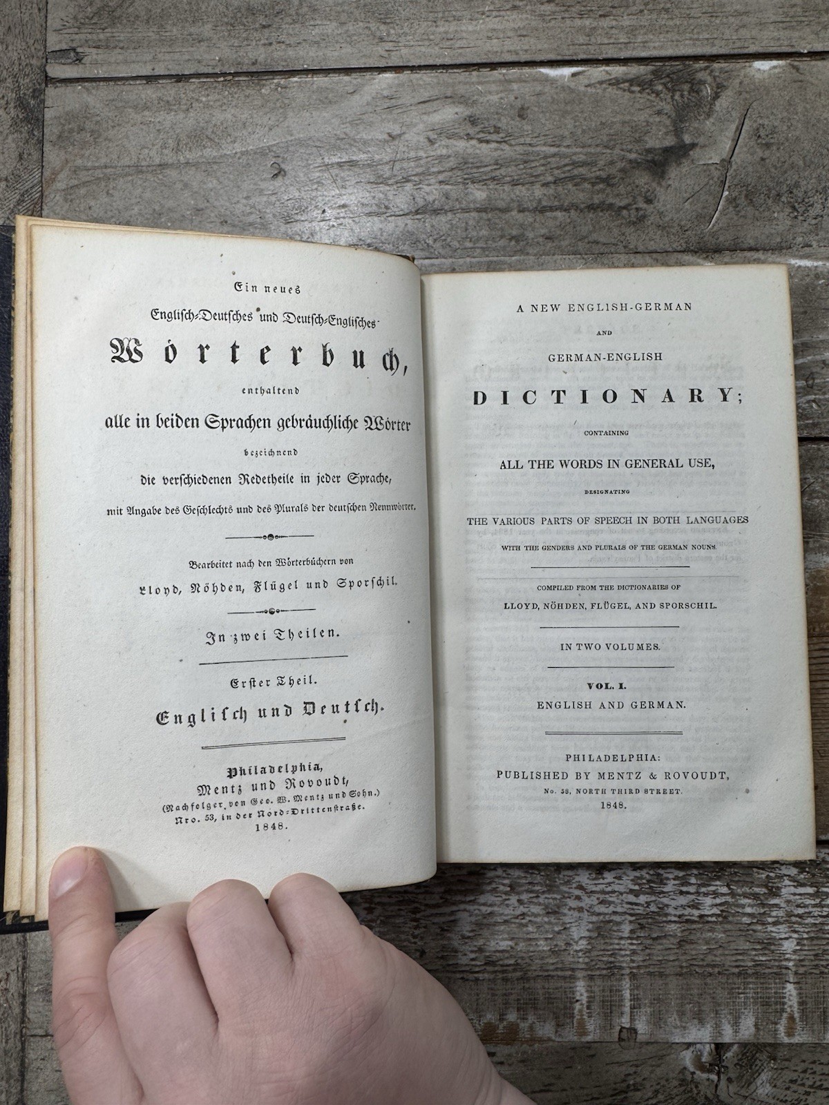 1848 Antique Language Studies Book “German-English Dictionary: 2 Volumes”
