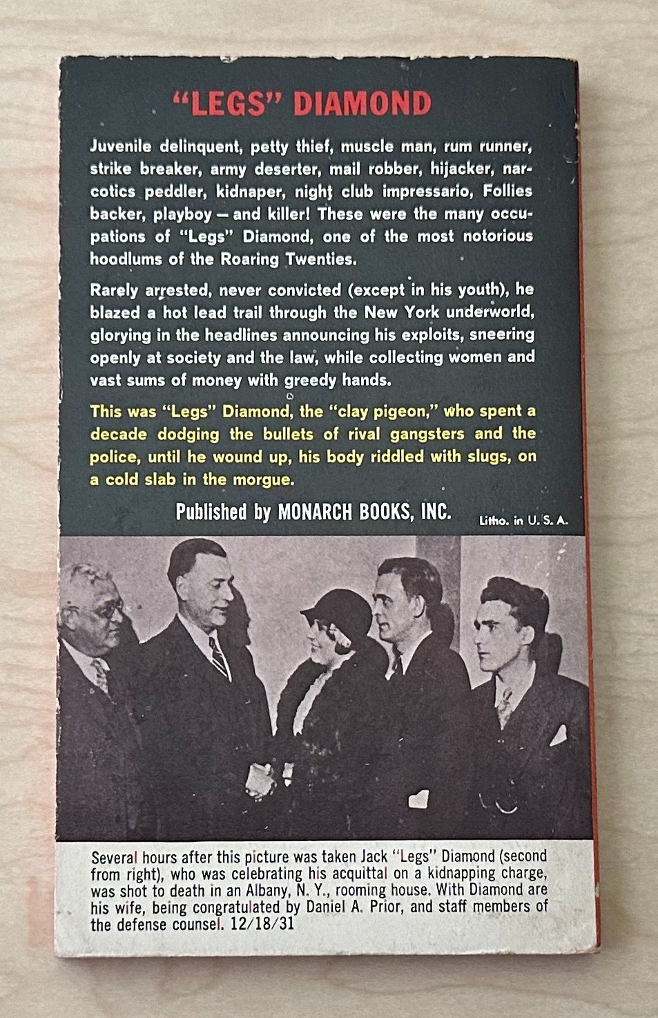 ‘LEGS’ DIAMOND Sam Curzon (1962) Monarch Vintage Paperback RARE