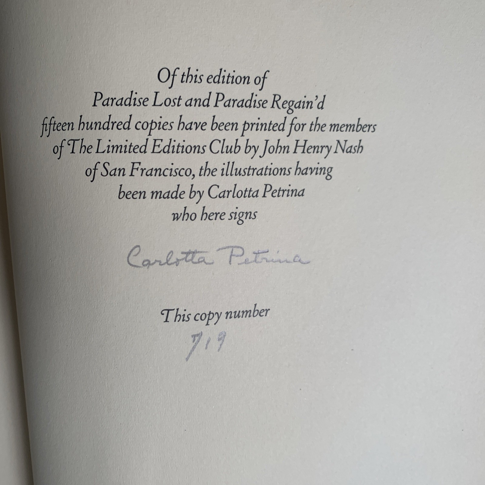 Paradise Lost and Regain’d-SIGNED Limited Edition!- of 1500 Copies-1936-RARE!