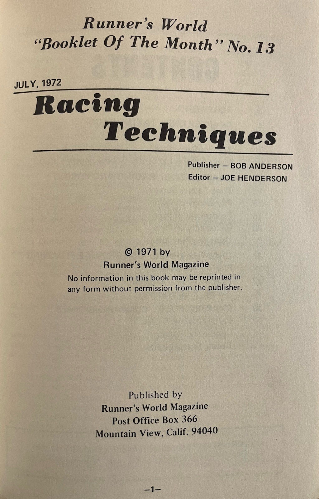Racing Techniques Runners World Booklet #13