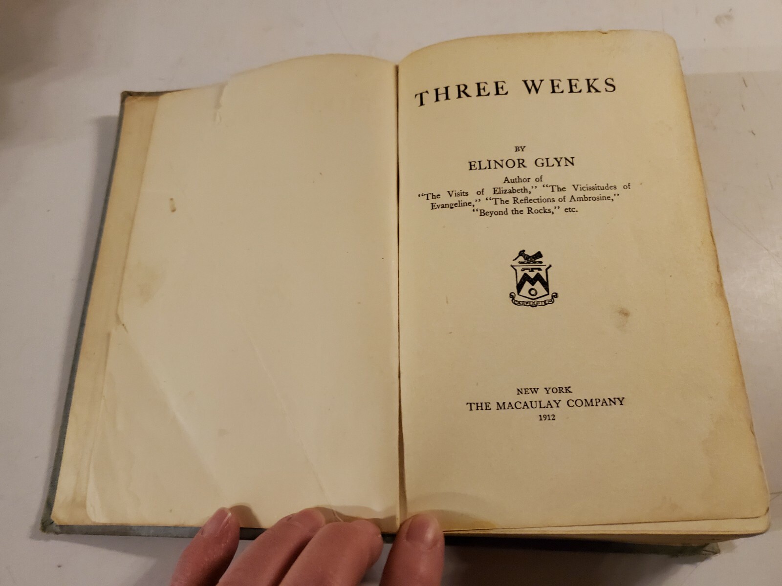 THREE WEEKS by Glyn, Elinor, HB 1924 The Macaulay Company NY, USA, B334