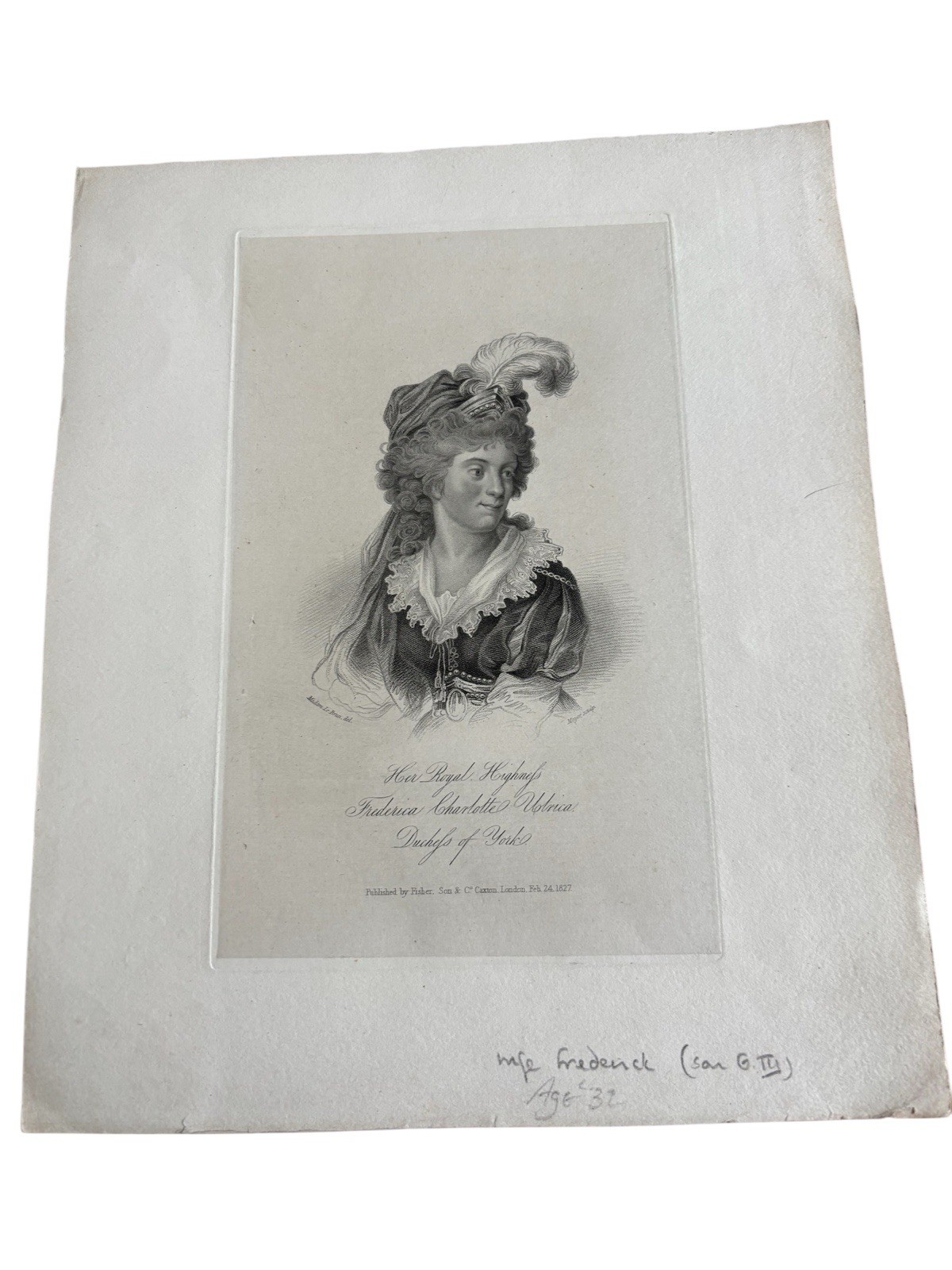 Vintage Lithograph 1827 Frederica Dutches Of York Pub by Fisher 13 x 20cm