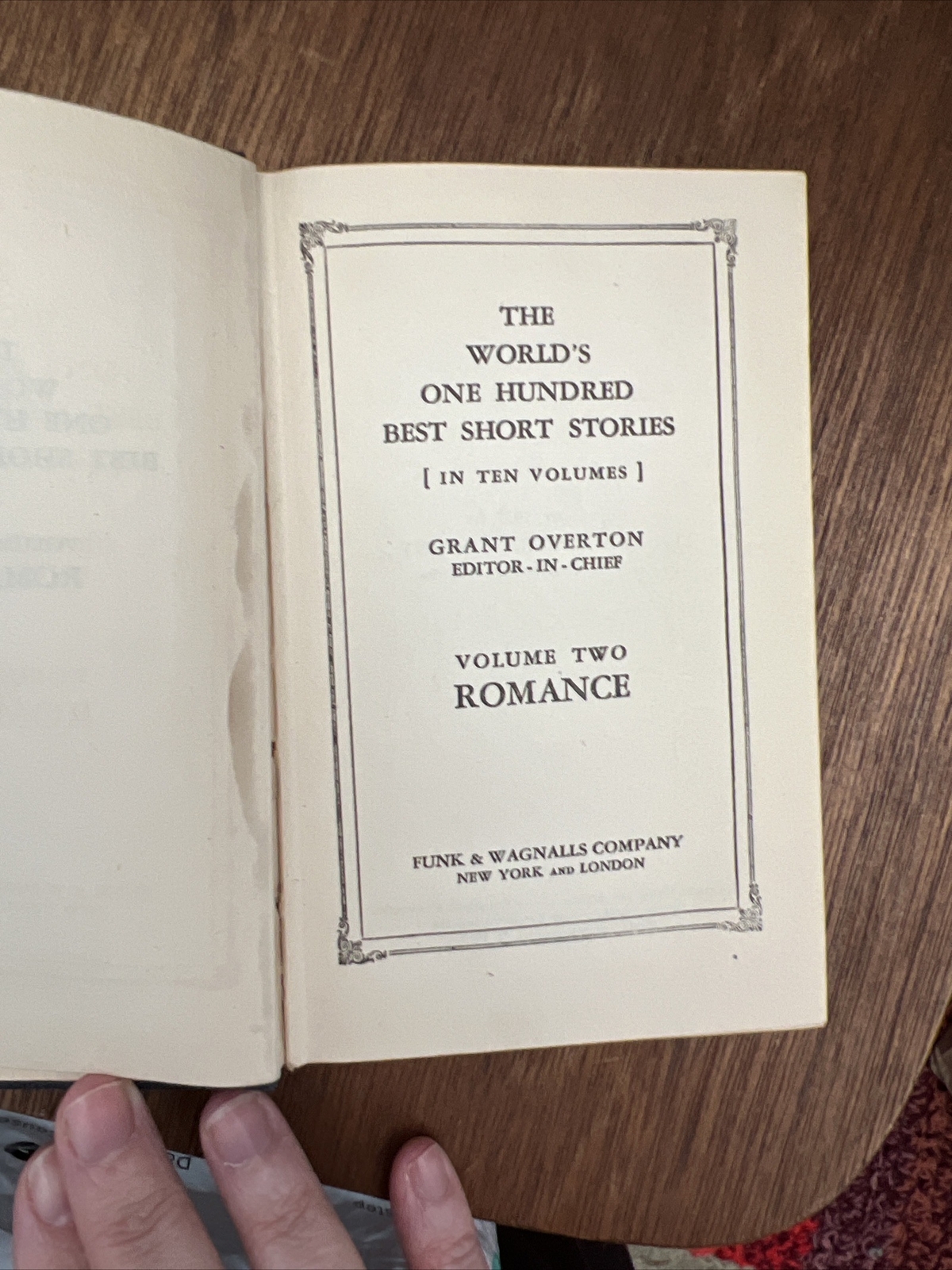 1927 The World’s One Hundred Best Short Stories Volume II Romance