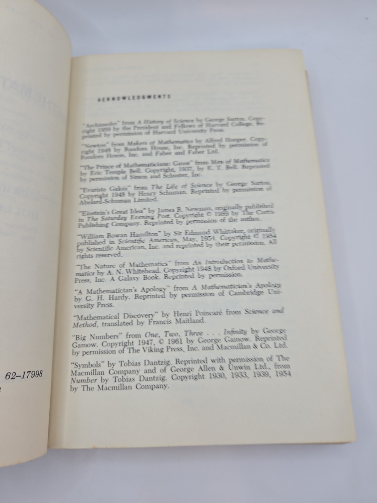 Mathematics From Archimedes to Einstein Ed By Samuel Rapport & Helen Wright 1963