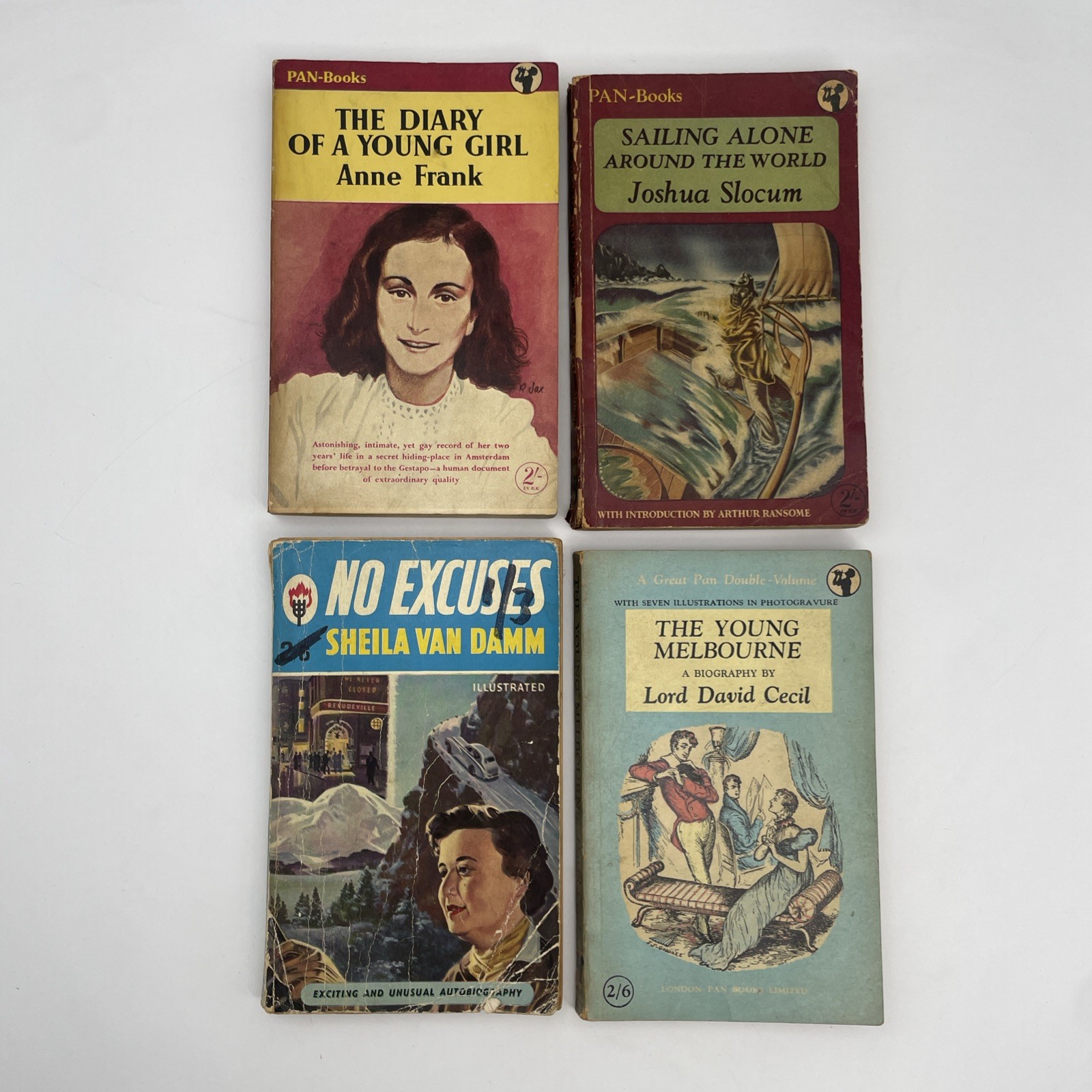 4 Vintage Biographies books – Anne Frank, Sheila Van Damm, Pan – 1940s,1950s