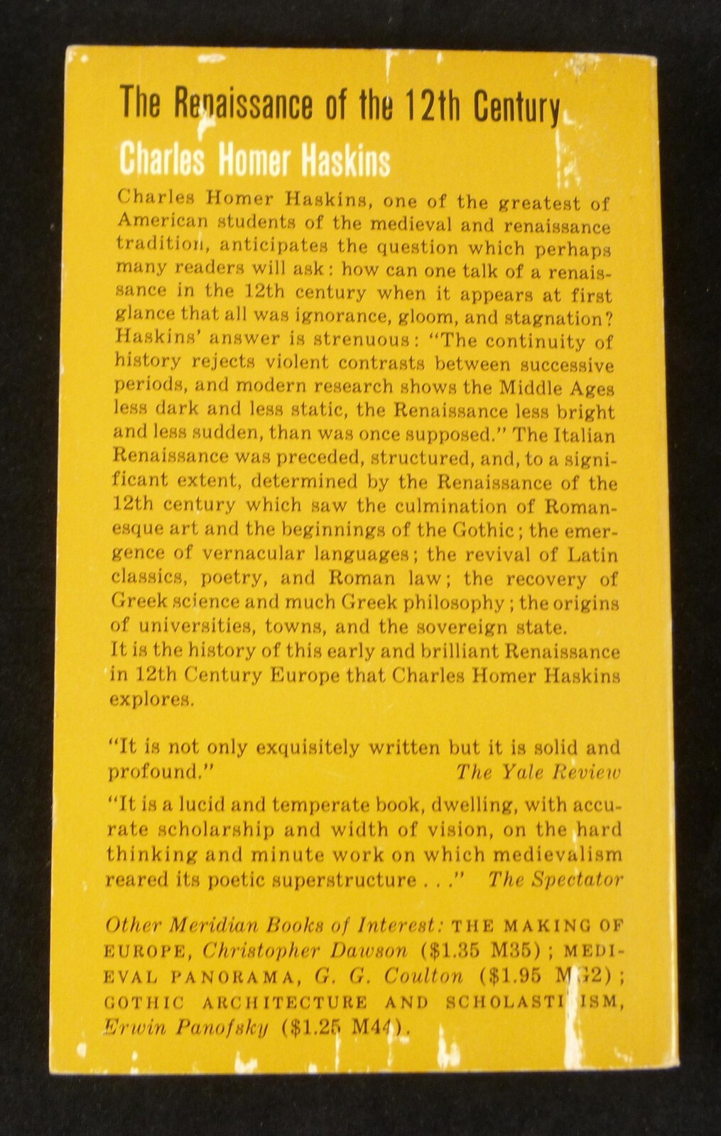 The Renaissance of the 12th Century by Charles Homer Haskins Meridian ©1955 1961