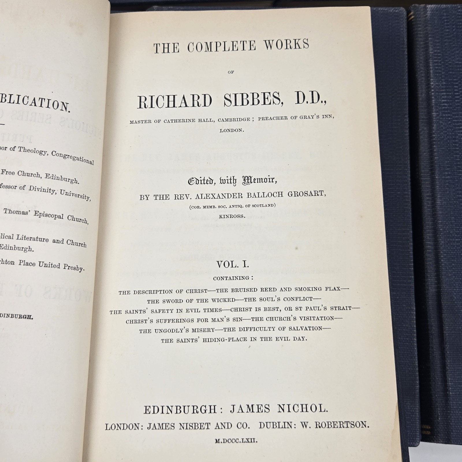 RARE Antique 1862 Set of The Complete Works of Richard Sibbes 7 Volumes HC