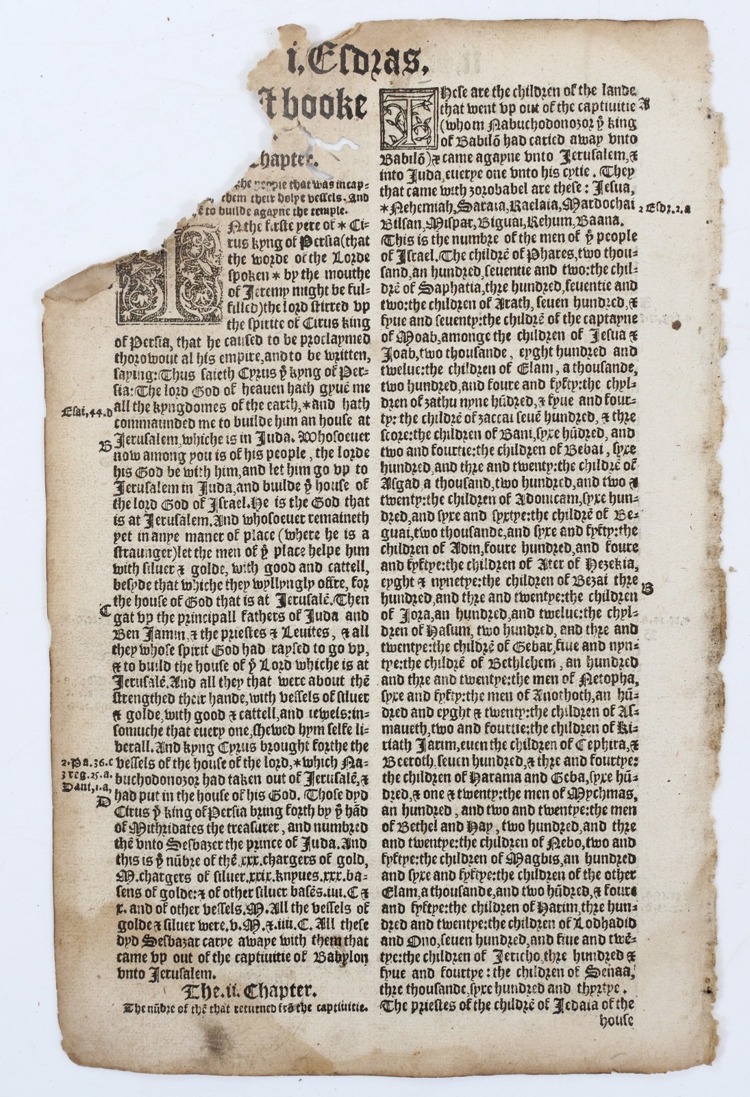 1549 Matthew’s Bible Leaf 1 Esdras Title Ends 2 Chronicles John Day STC 2077