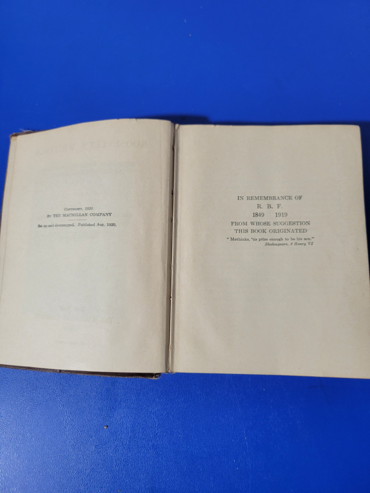 Roosevelts Writings 1920 Hardback Maurice Garland Fulton PreownedBook