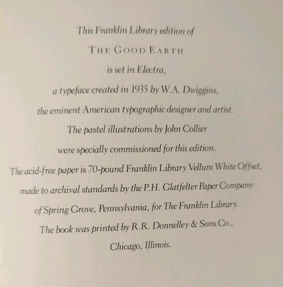 THE GOOD EARTH Pearl Buck FRANKLIN LIBRARY 1st Edition thus ILLUSTRATED Pulitzer