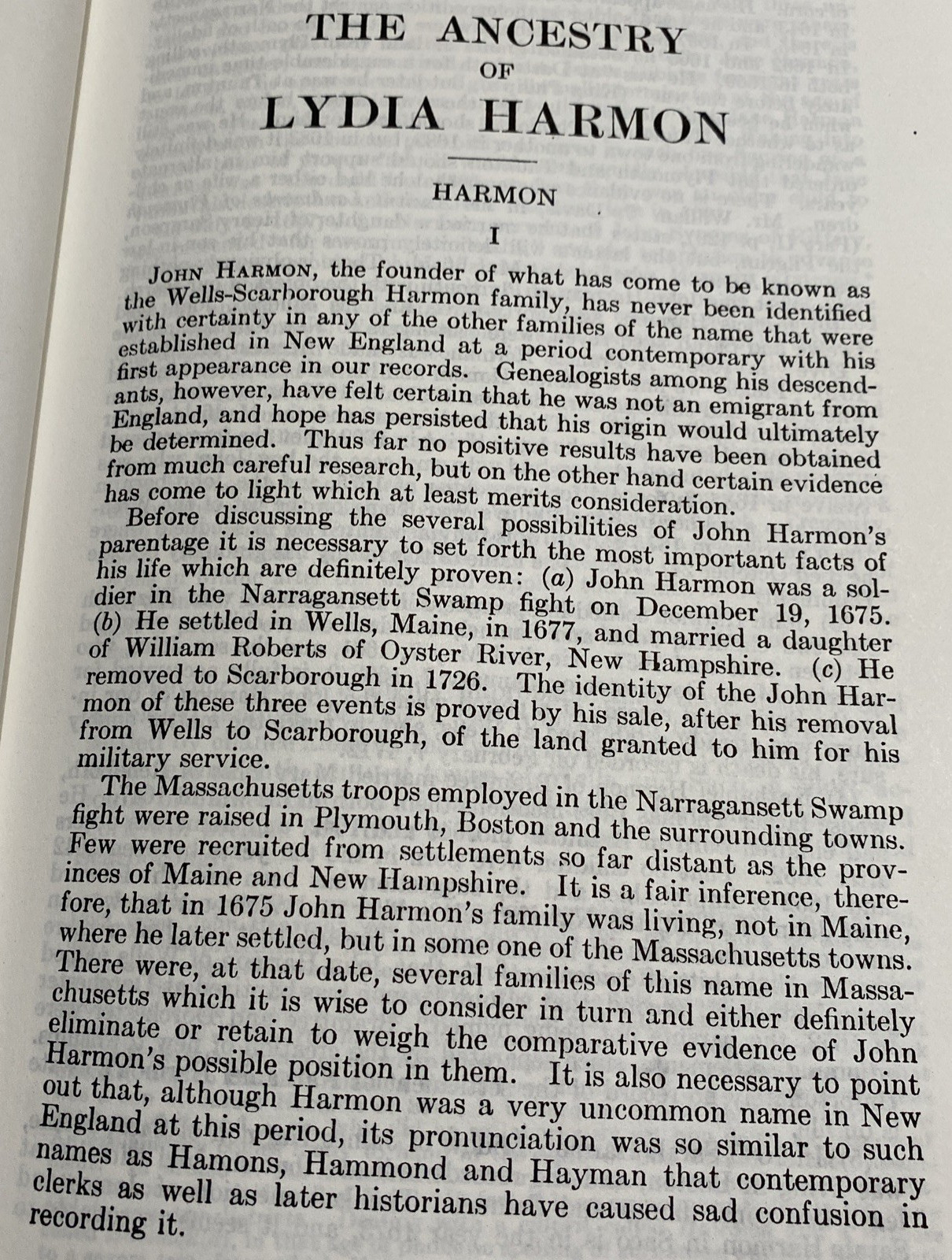 The Ancestry of Lydia Harmon 1755-1836 wife of Joseph Waterhouse of Standish, ME