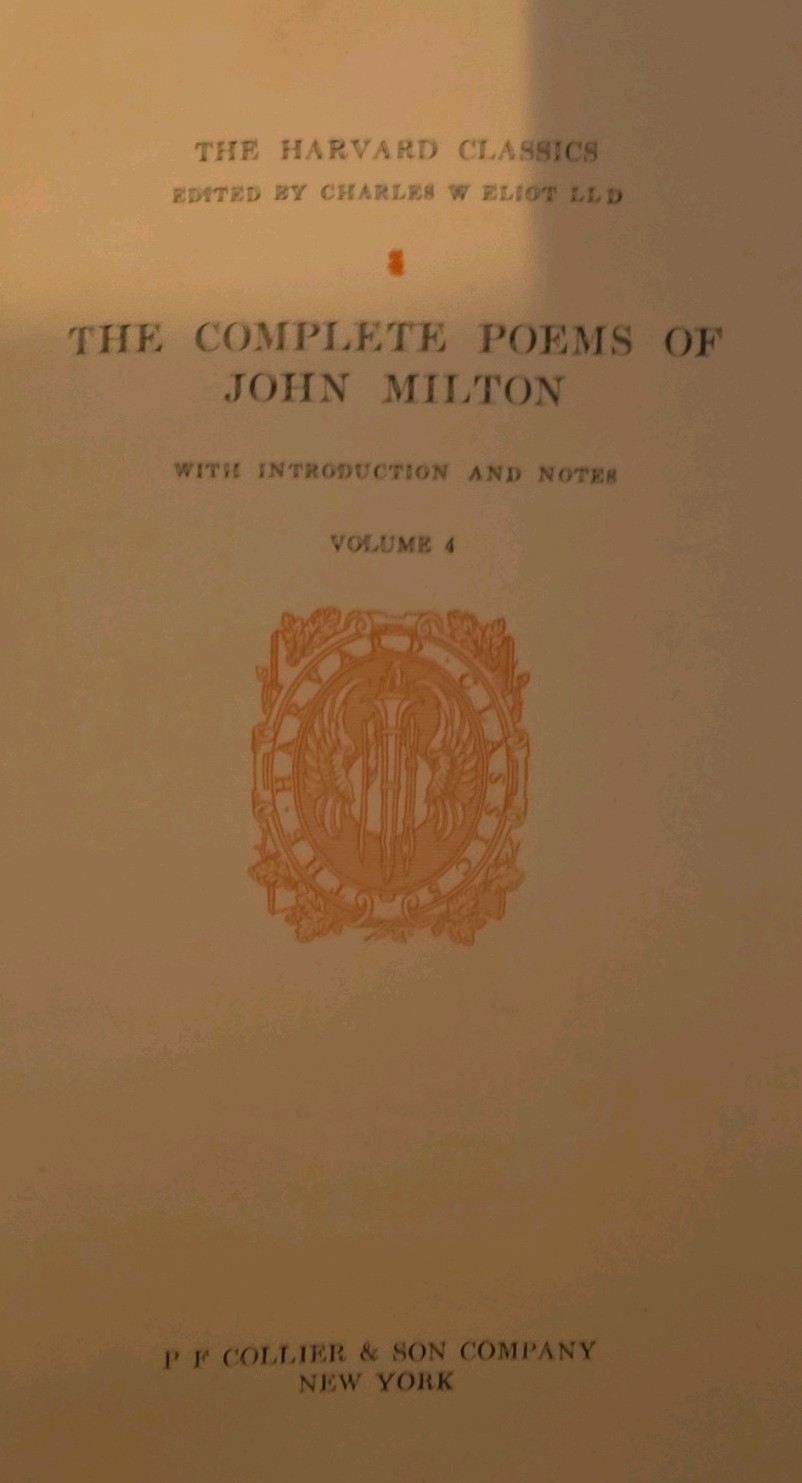 Harvard Classics Complete Poems John Milton Vol 4 Collier Hardcover Illustrated