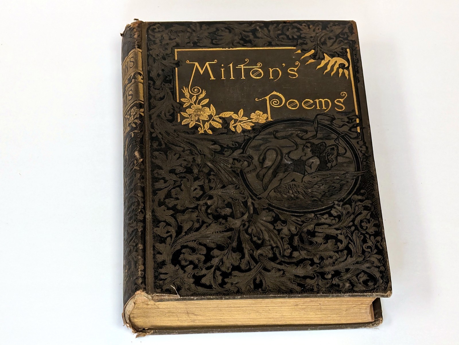 Antique Milton’s Poems Decorative Gilt Binding Crowell Victorian Poetry Book
