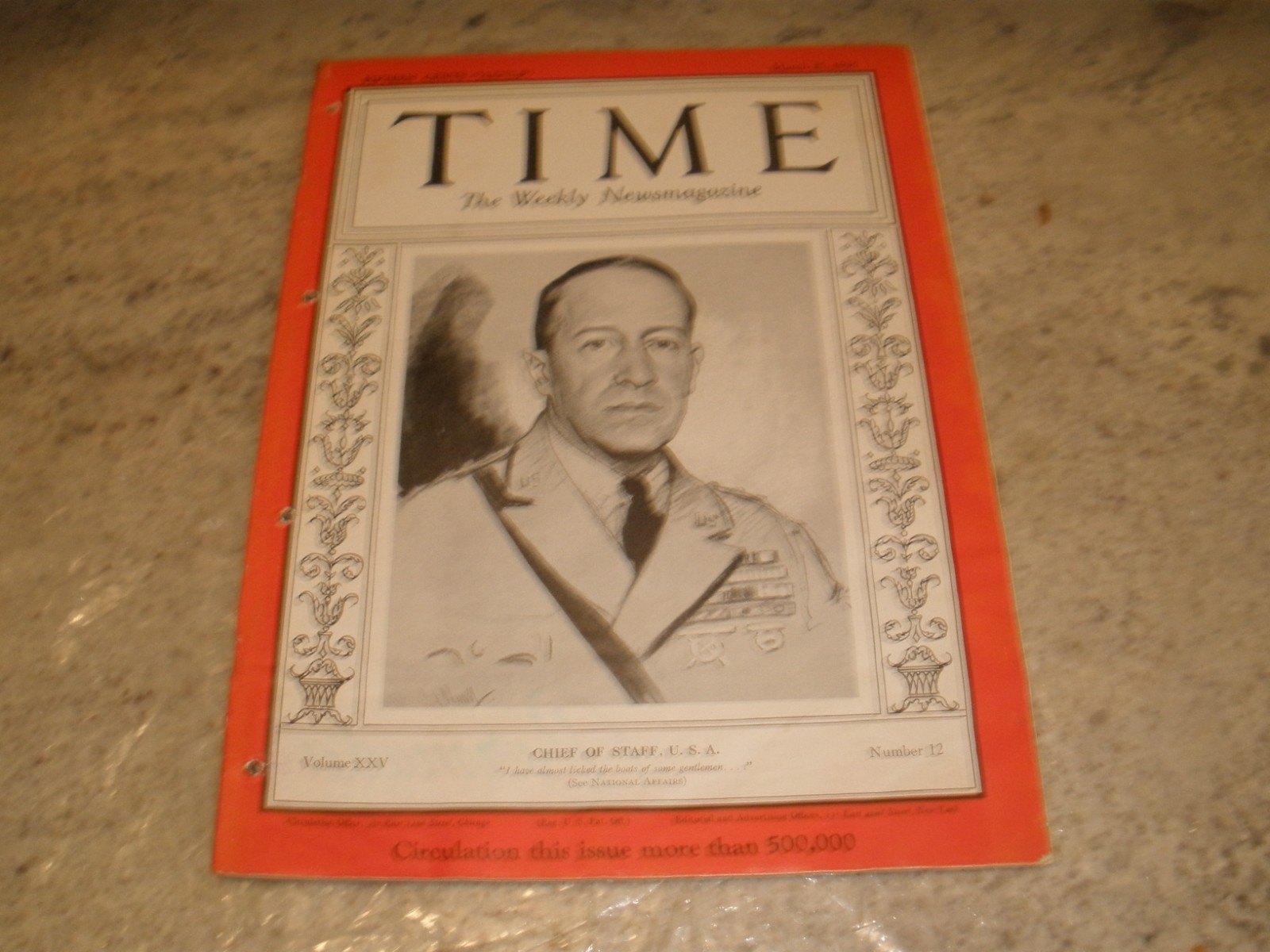 VINTAGE TIME MAGAZINE CHIEF OF STAFF USA MARCH 25 1935