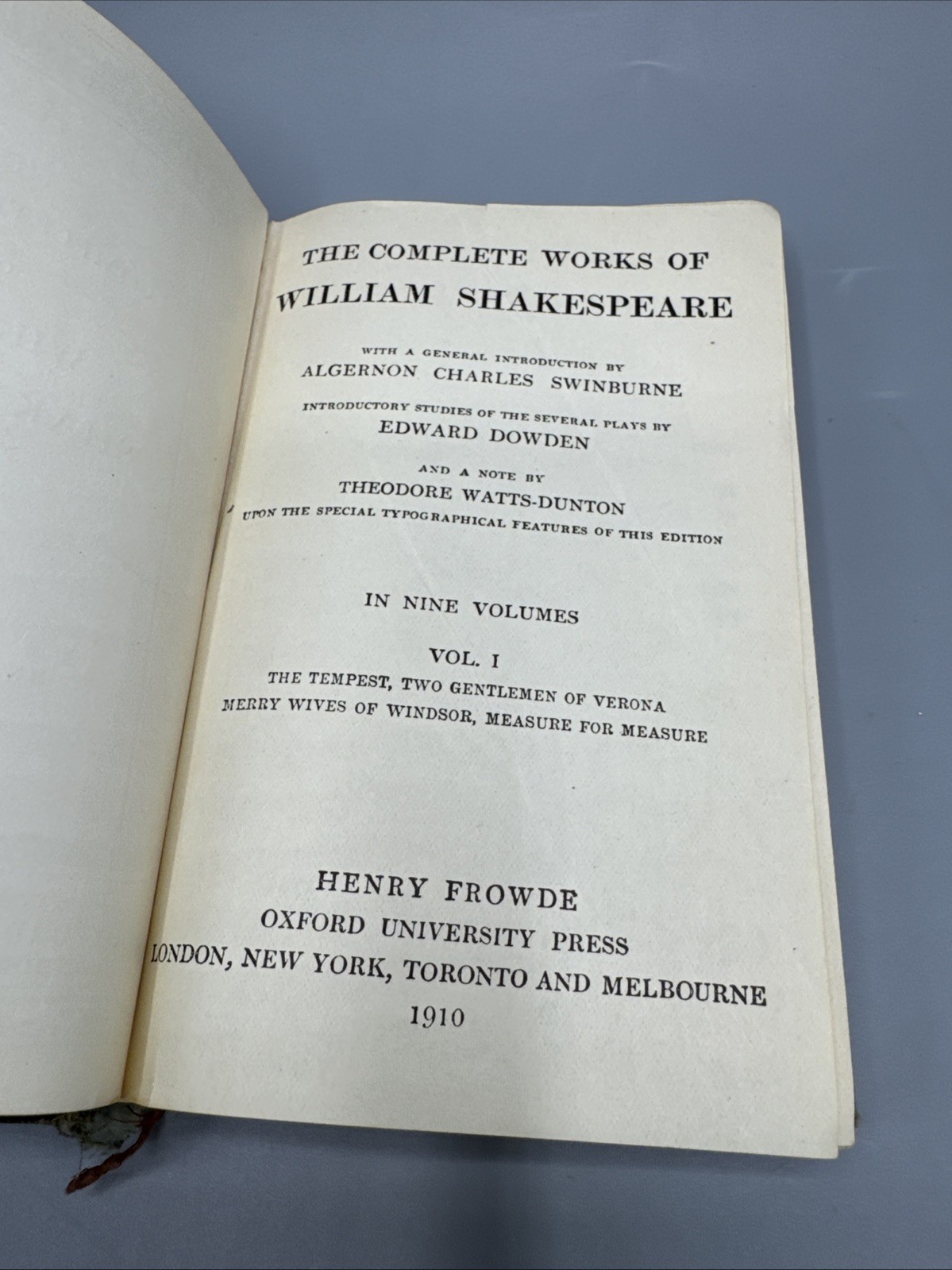The Complete Works of William Shakespeare Henry Frowde 1910 Vol 1 Of 9