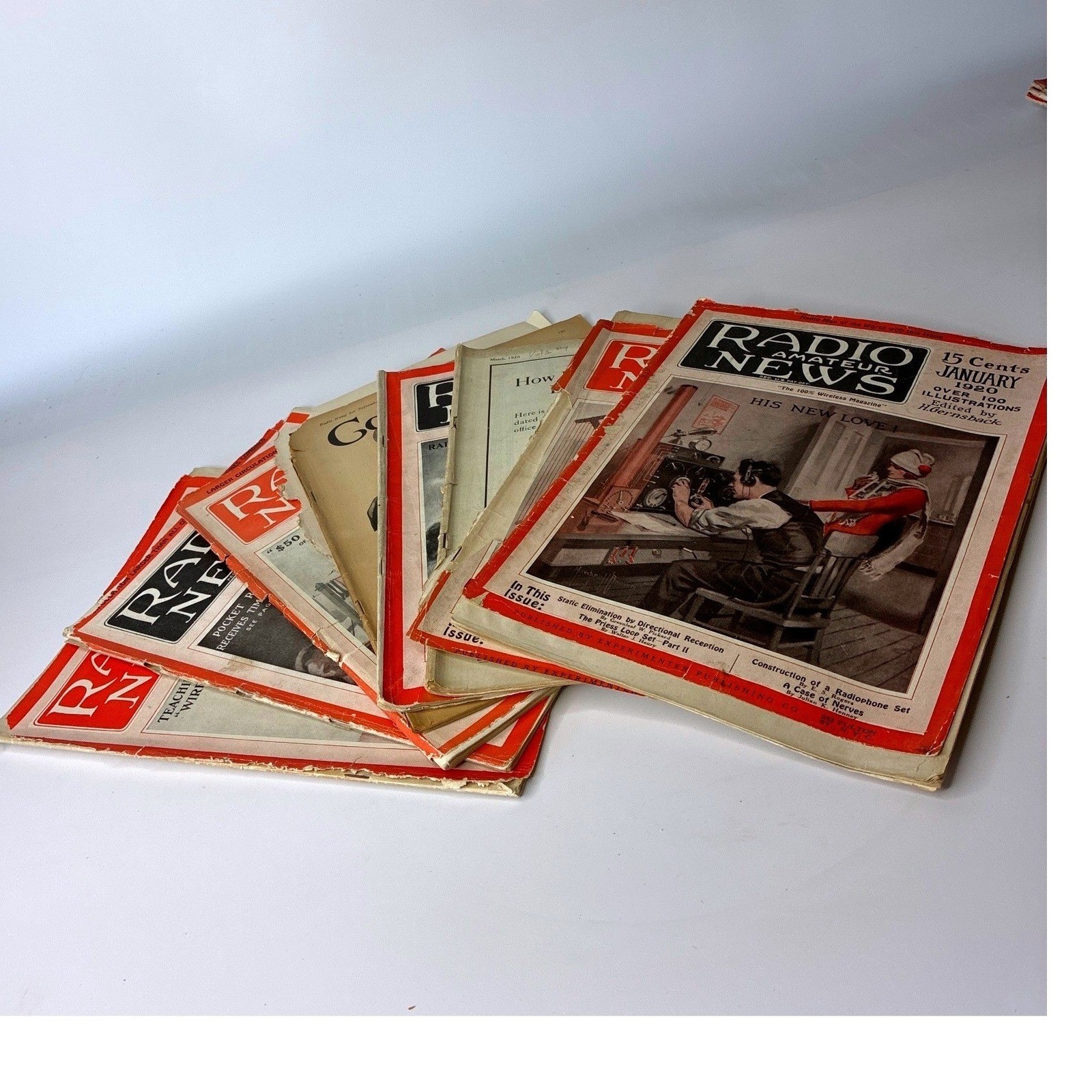 Antique 1920 Radio Amateur News Magazine Lot of 7 Hugo Gernsback Early Tech