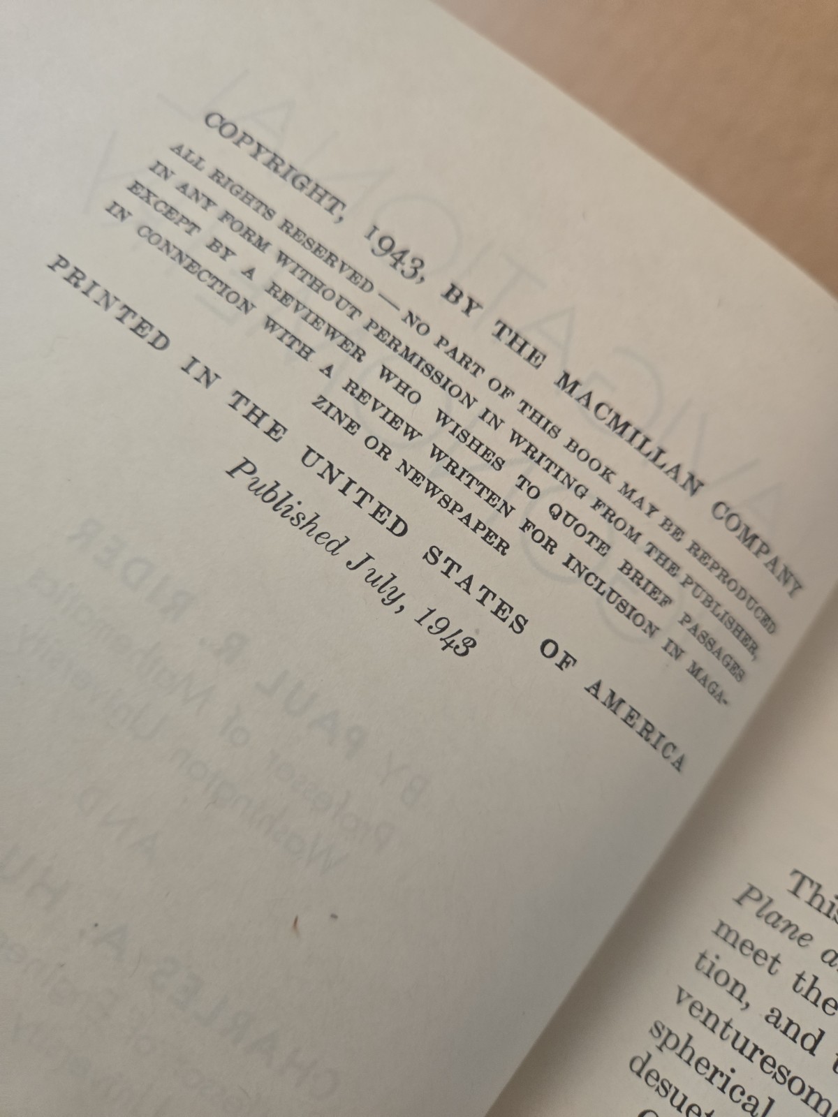1943 First Edition Navigational Trigonometry By Paul Rider & Charles Hutchinson
