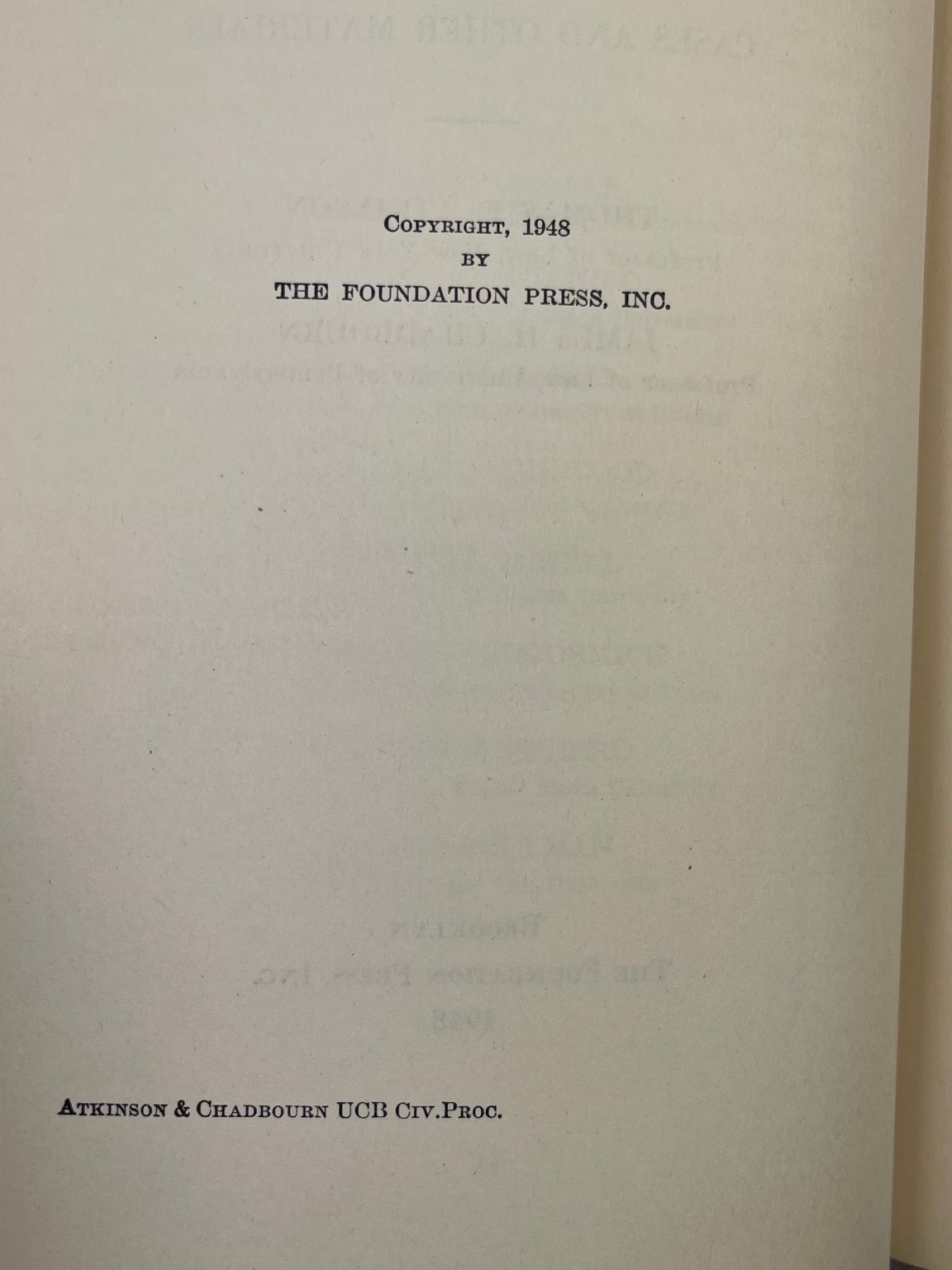 Introduction to Civil Procedure Atkinson Chadbourn 1948 Legal Law