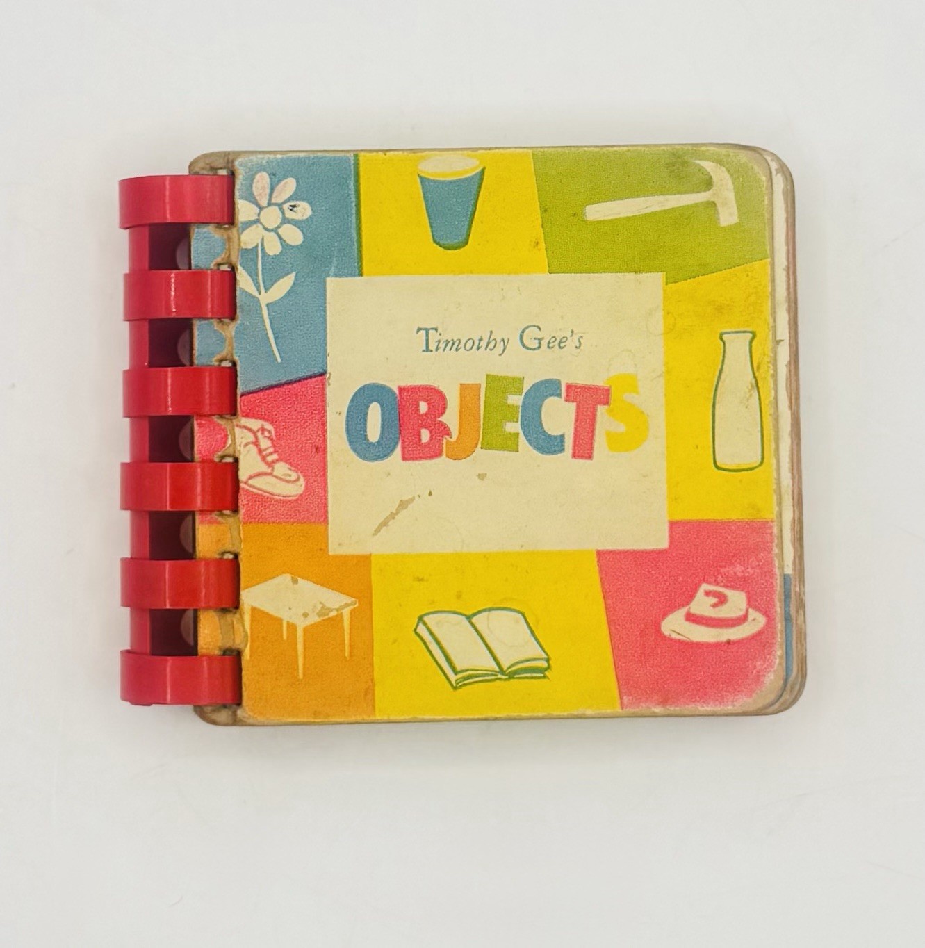 Vintage 1949 Timothy Gee Tiny Textbook Objects Mini Board Book Red Comb Binding