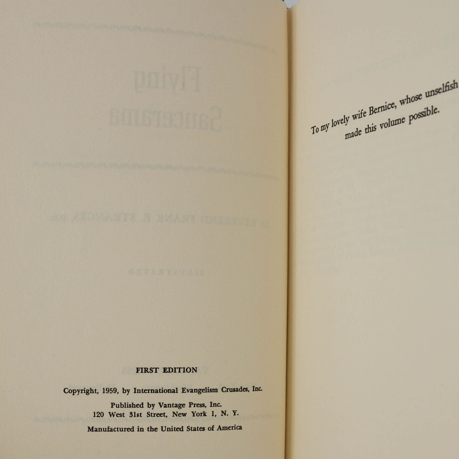 Flying Saucerama ~ SIGNED by FRANK E. STRANGES ~ First Edition ~ 1st ~ 1959 UFO