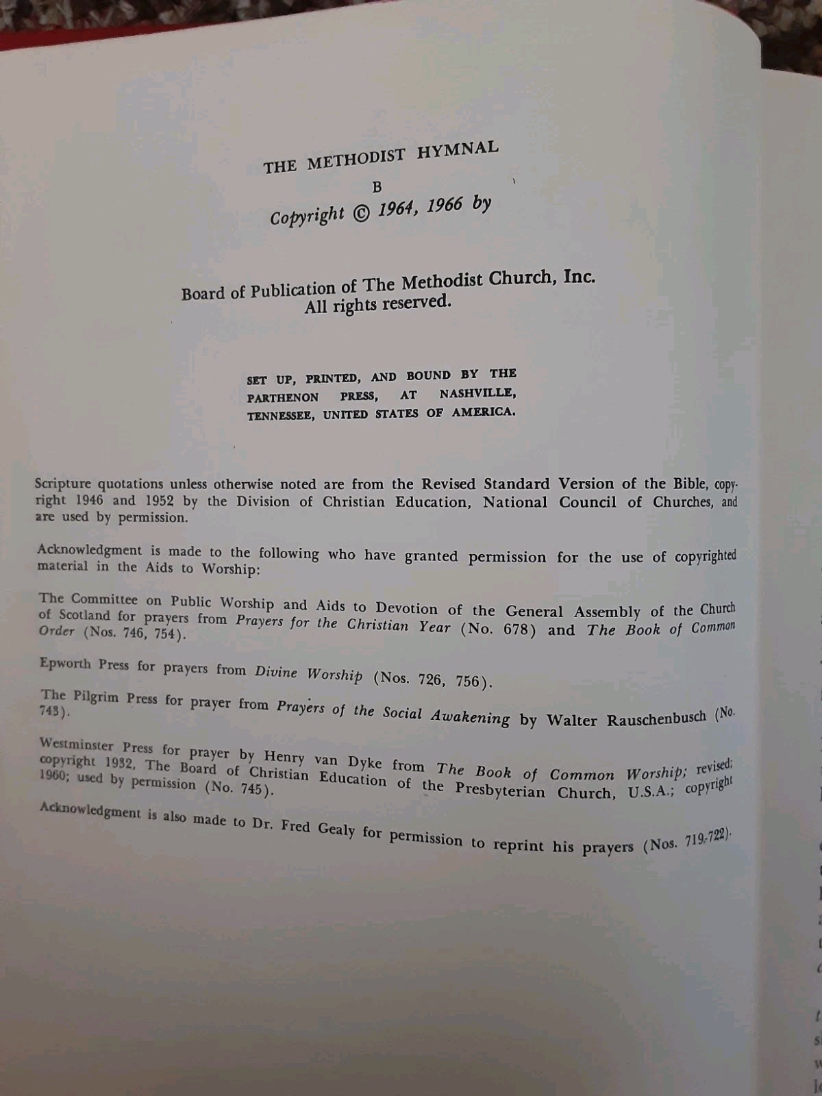 The Book of Hymns Official Hymnal of the United Methodist Church 1966 Red Music