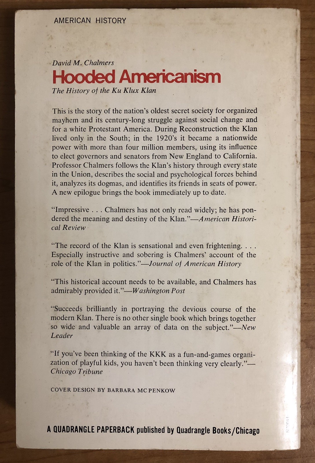Hooded Americanism by David Chalmers (1968 pb ed.)